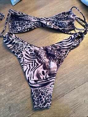 Animal Print Bikini Set - browns  & Black